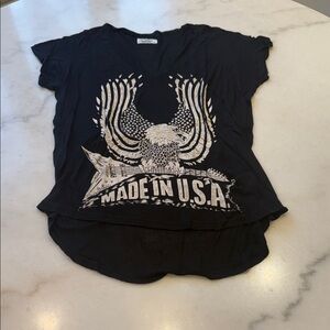 Lauren Moshi Black V neck Tee with Eagle and USA Graphic